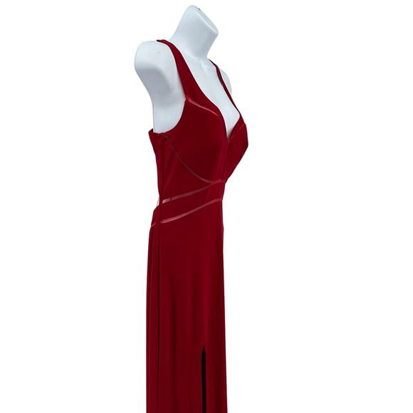 La Femme Prom Dress 6 Red Sleeveless Formal Gown Front Slit Side Zip Open Back - Picture 5 of 14